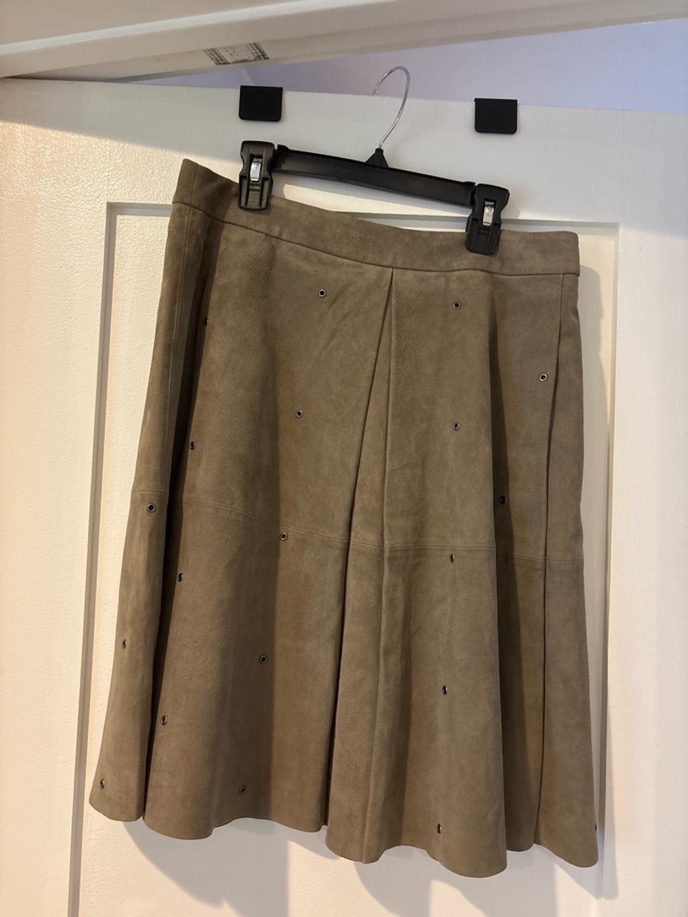 Vintage Banana Republic Olive Green Suede A-Line Skirt with Eyelet Accents
